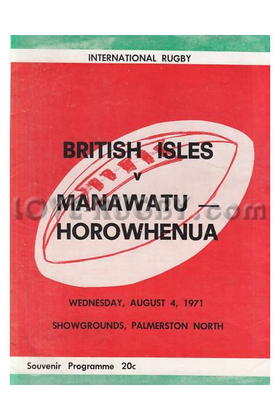 1971 Manawatu-Horowhenua v British Isles  Rugby Programme